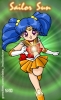 Sailor Sun - Experimented with the glow effect around the sun-shaped brooch.  Blue hair was fun, I'm digging the Jupiter style hair clips.